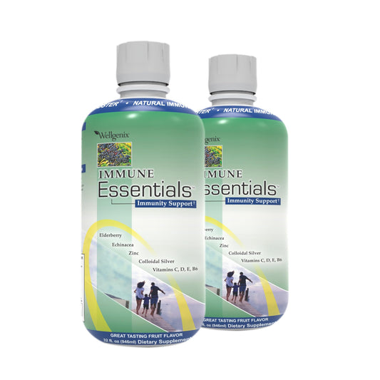 Wellgenix Immune Essentials bottle being poured for daily immune support