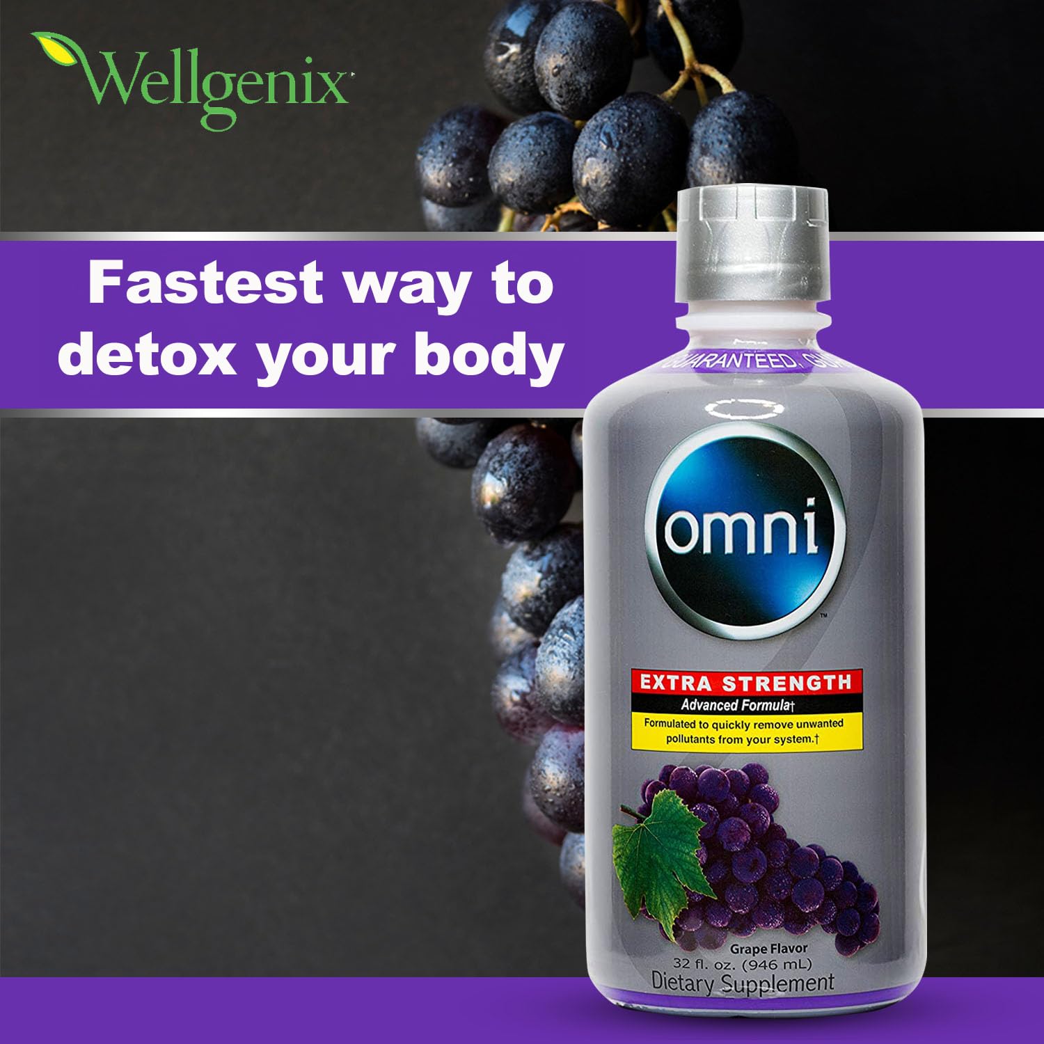 Wellgenix Omni Cleansing Drink bottle pouring shows easy-use ritual for on-the-go detox