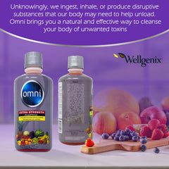 Wellgenix Omni Cleansing Drink splash in a glass, hinting at a quick system flush.