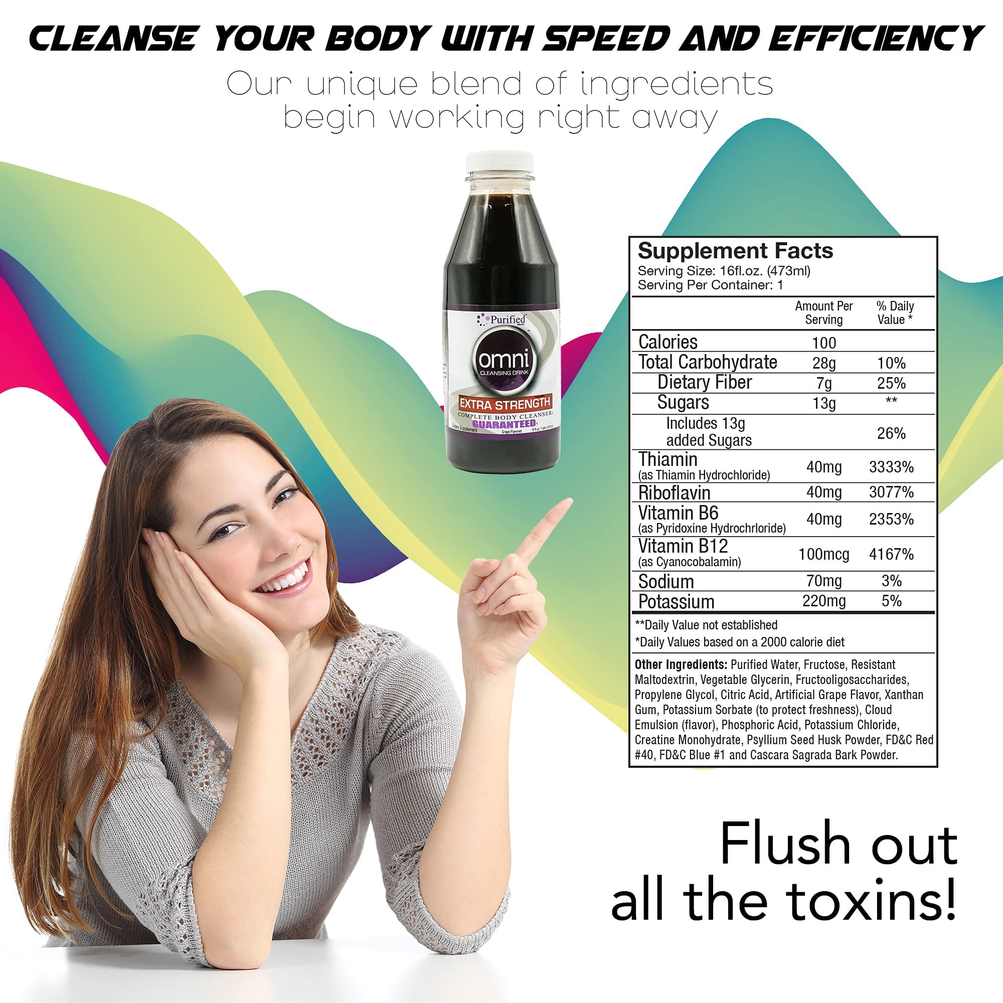 Wellgenix Omni Detox grape label close-up highlighting natural ingredients for detox support.