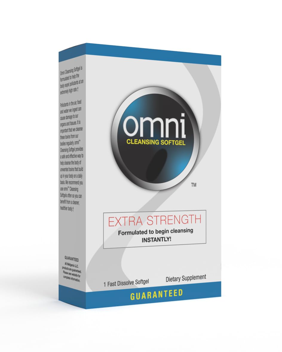 Wellgenix Omni detox softgel bottle front view for a fast-acting cleanse.
