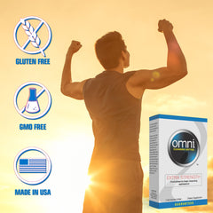 Wellgenix Omni detox softgel packaging highlights B vitamins for daily wellness.