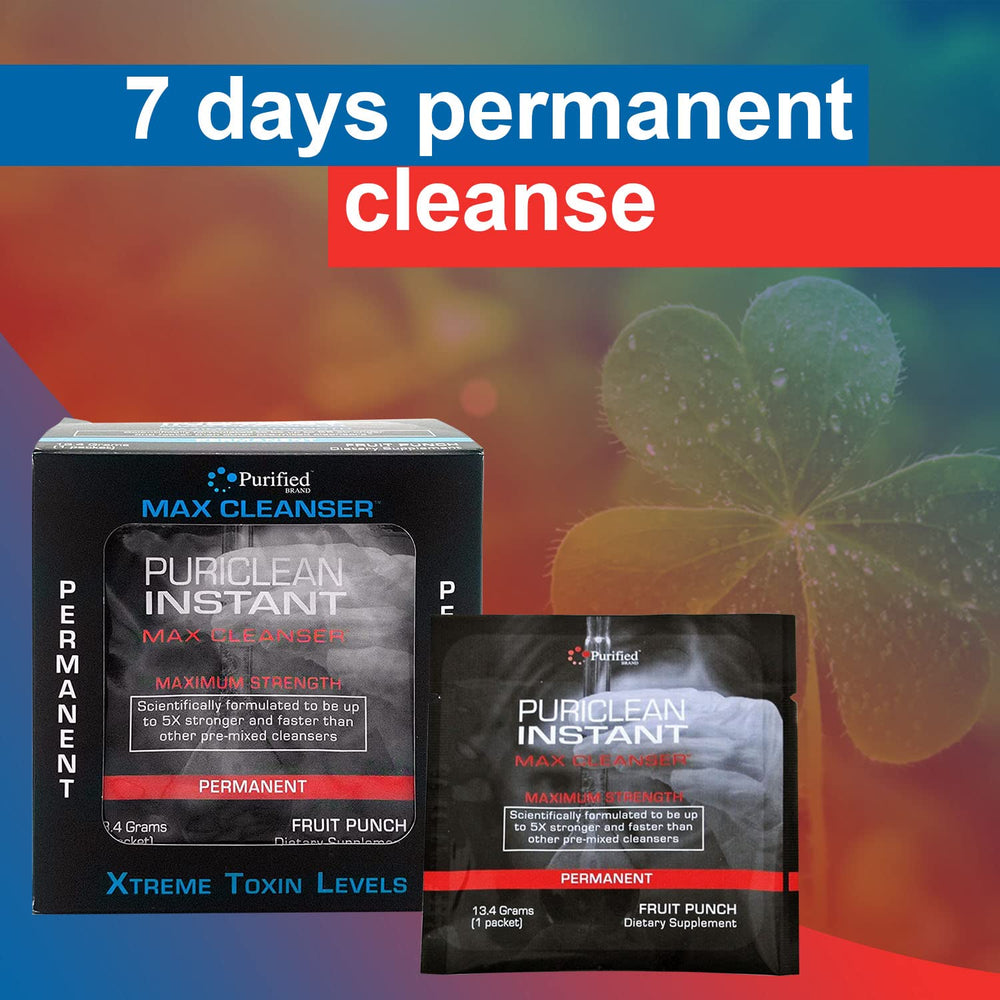 Wellgenix Puriclean Instant Max Cleanser measuring spoon dispensing powder for preparation.