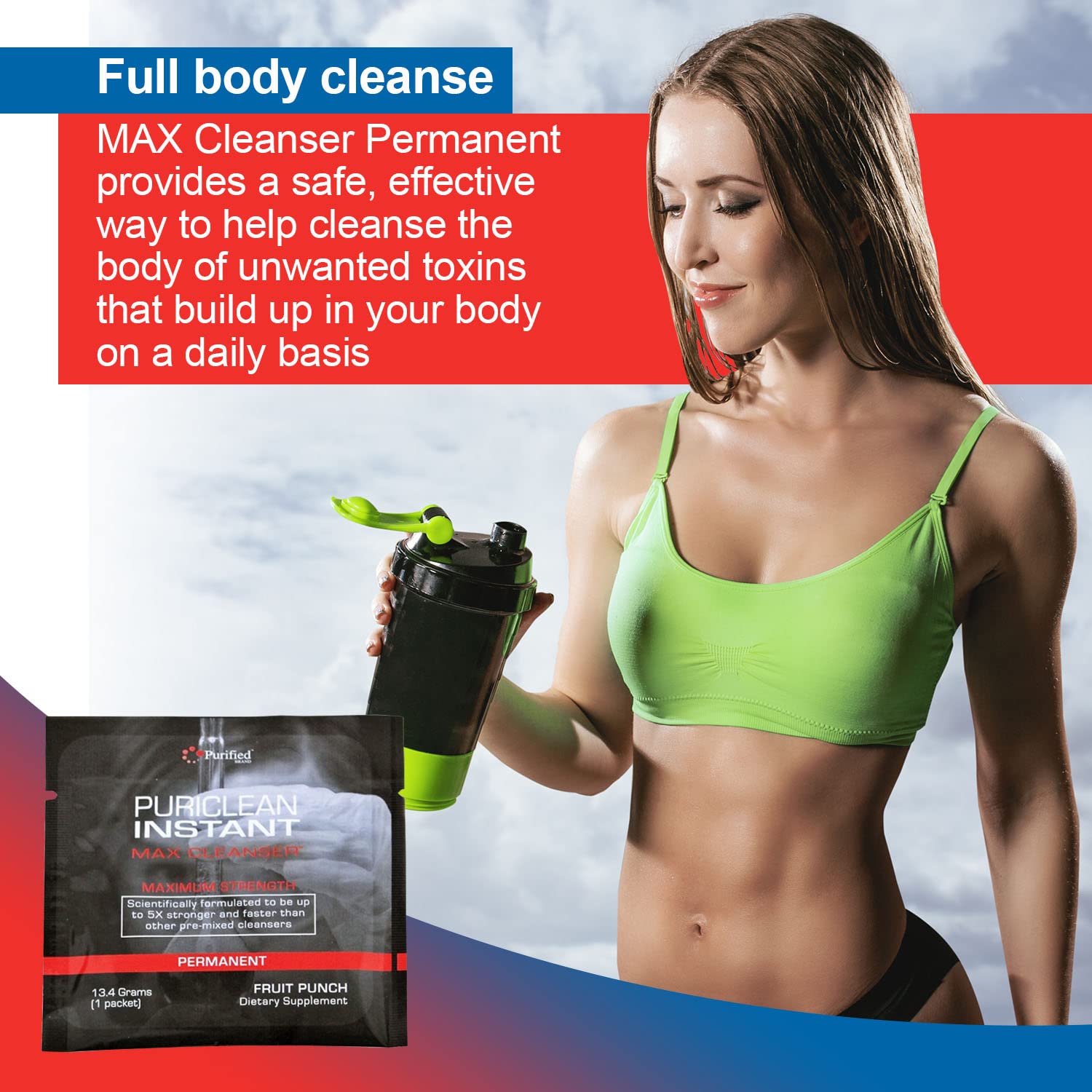 Wellgenix Puriclean Instant Max Cleanser label detail noting ingredients and flavor.