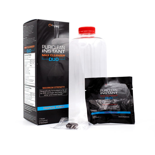 Wellgenix Puriclean powder being poured for a fast acting cleanse