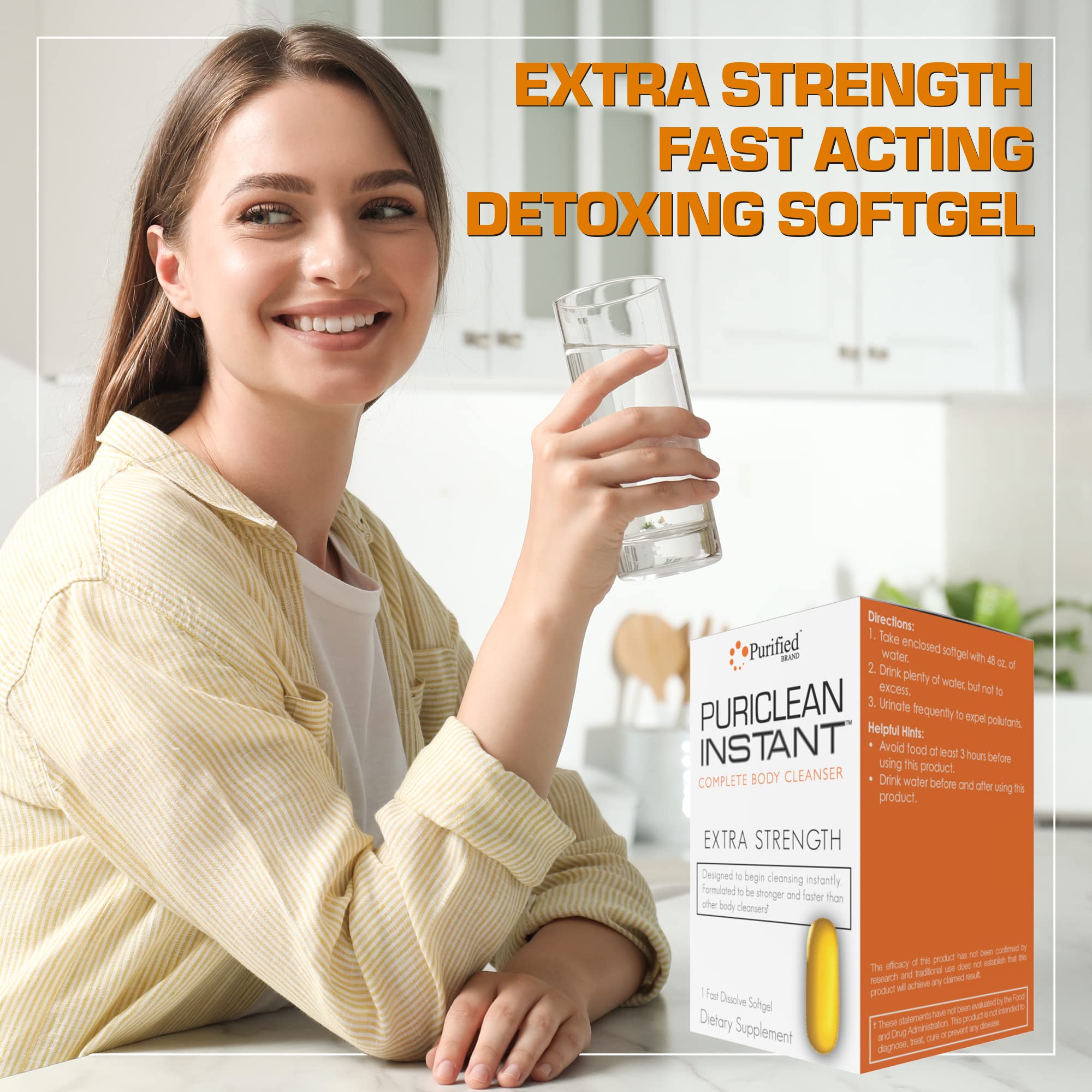 Close-up of Puriclean softgels with herbal detox blend.