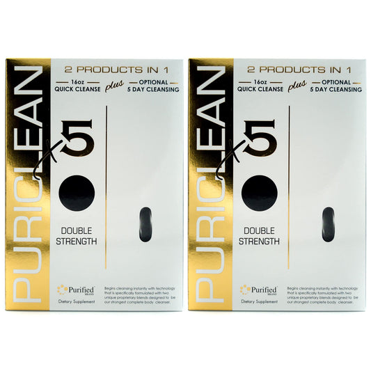 Wellgenix Puriclean X5 bottle and glass ready for a quick 16-ounce detox