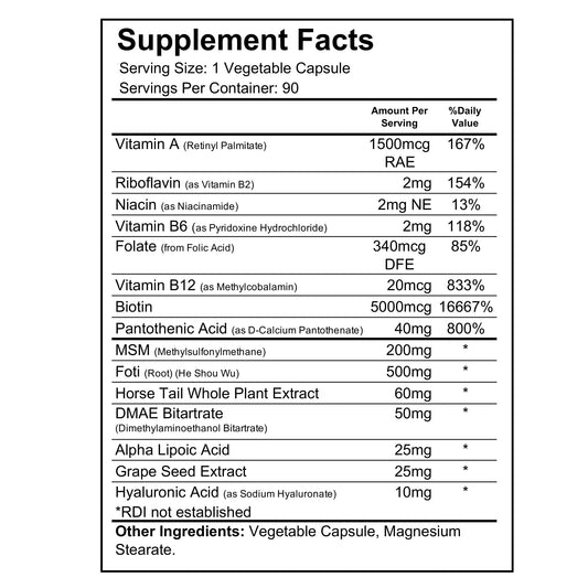 Wellgenix Purvana Max capsules demonstrate a high-potency biotin blend for hair and nail support.