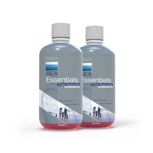 Wellgenix Sea Essentials bottle pour showing convenient liquid minerals for daily use