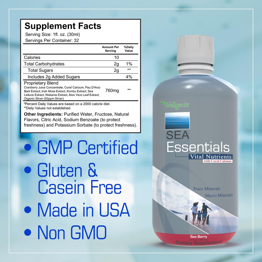 Wellgenix Sea Essentials coral calcium feature on bottle label