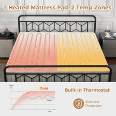 WELLHUT king size heated mattress pad with side controls for separate temperatures