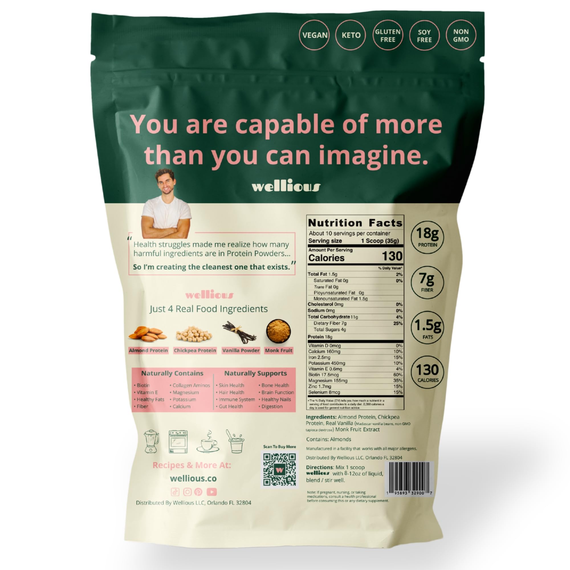 Wellious almond protein powder smoothie dish, convenient protein source.