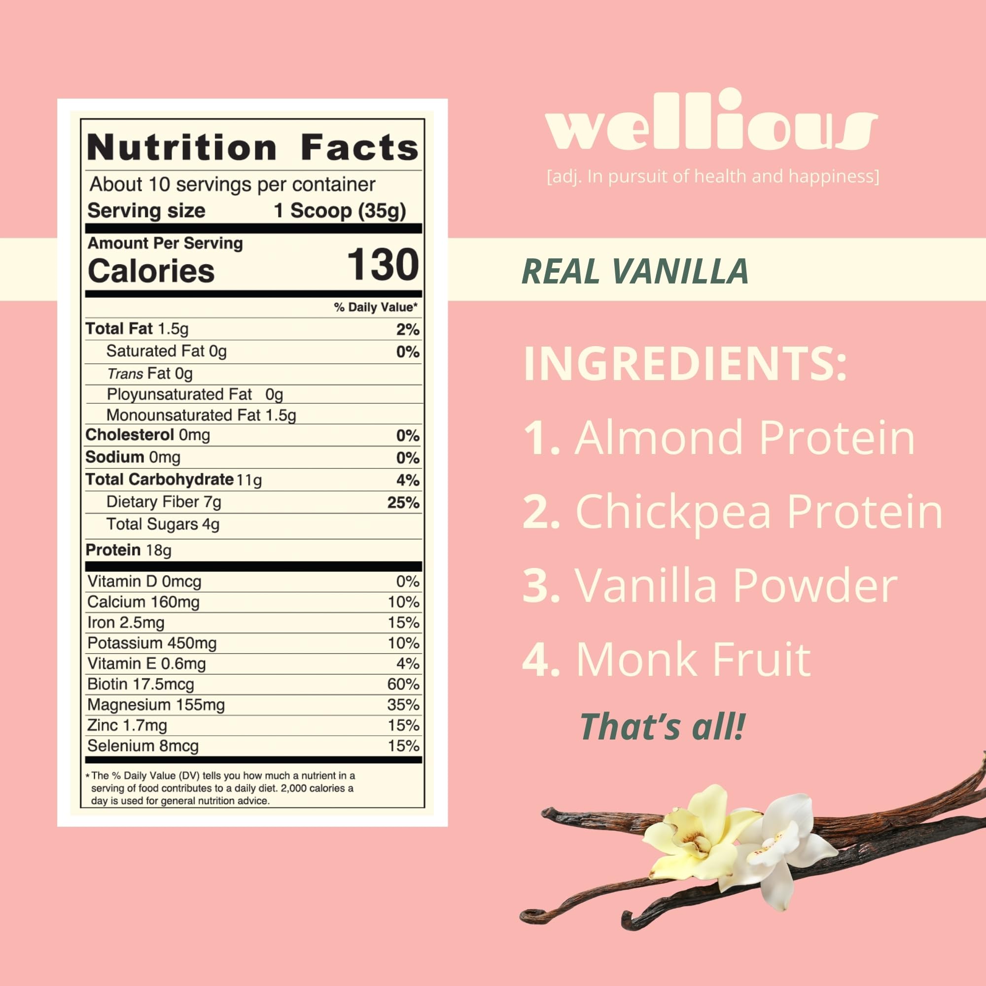 Wellious vanilla vegan protein shake close-up, smooth texture for easy blending.