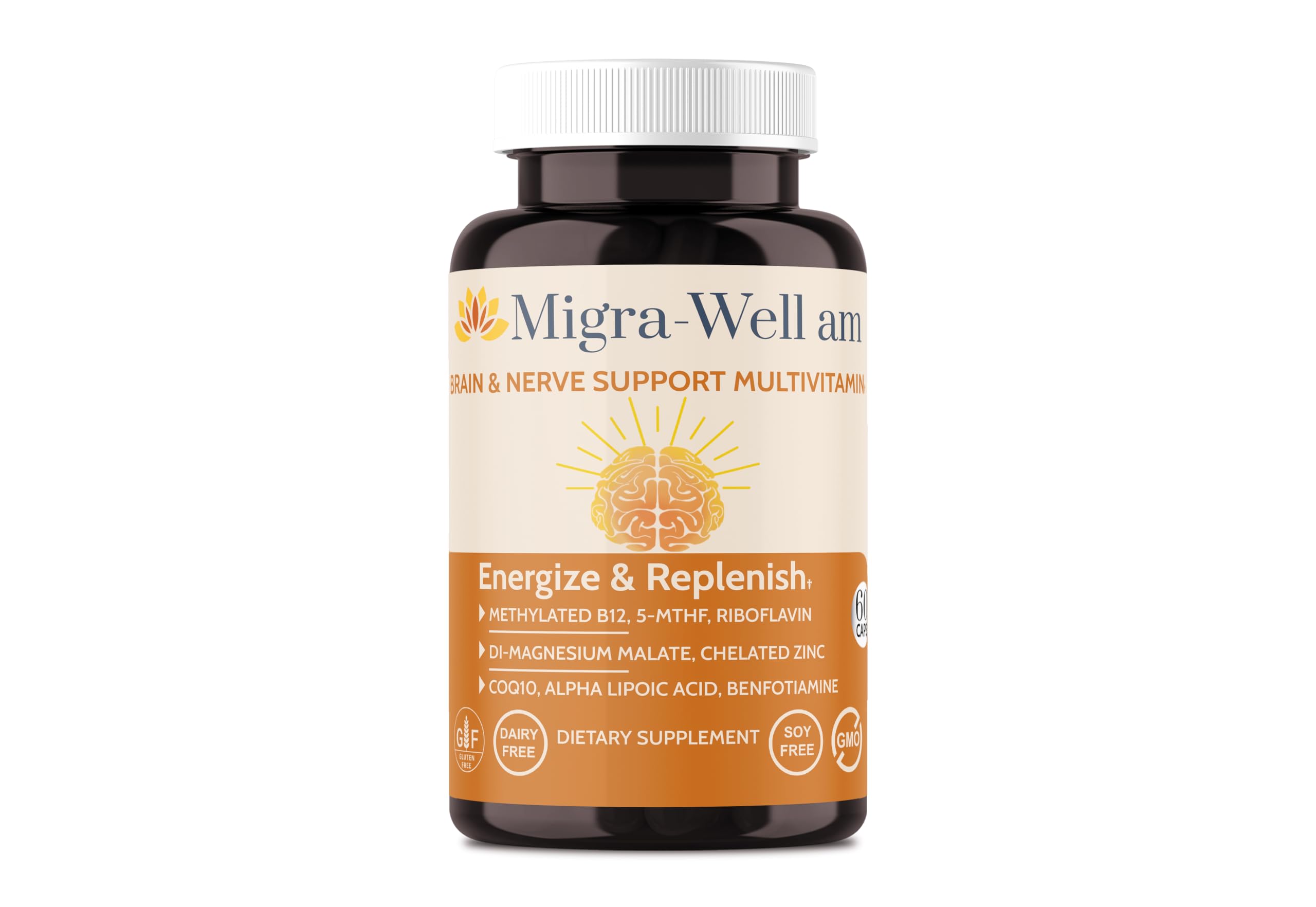 Wellkasa Migra-Well AM bottle back with usage and no iron note.