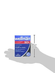 Wellman 50+ label shows gluten-free and vegetarian suitability.