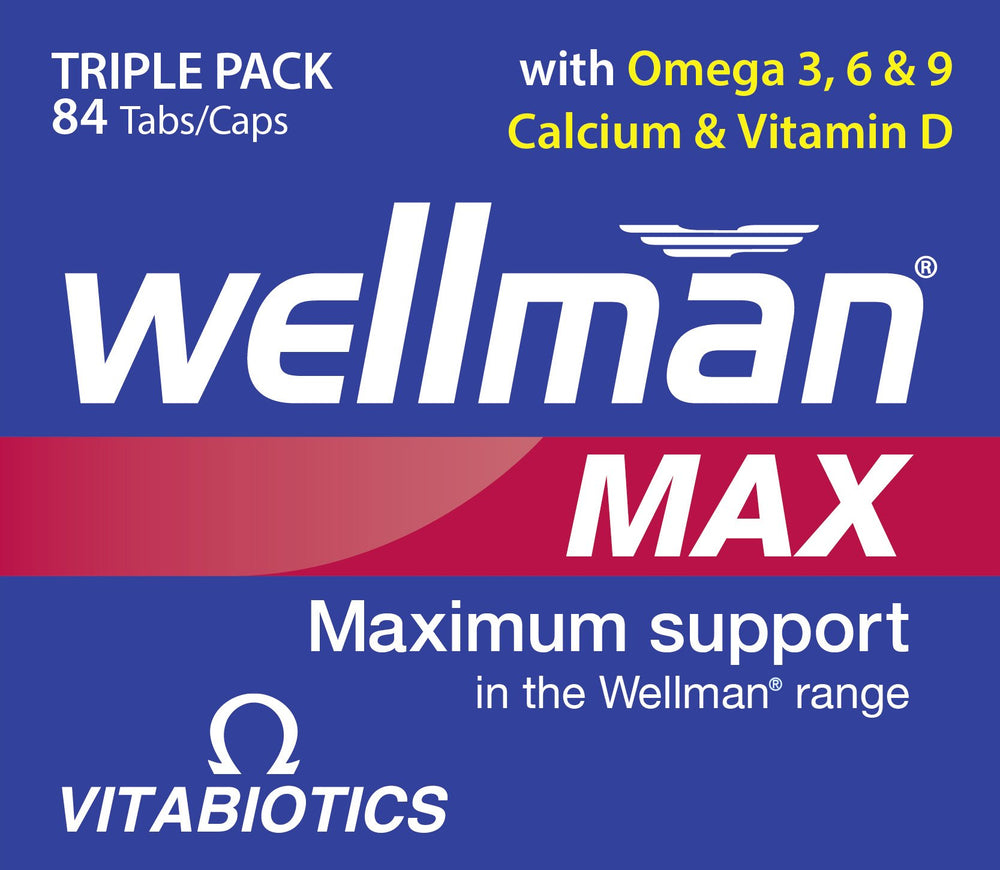 Wellman Max calcium and vitamin D tablets close-up for bone support.