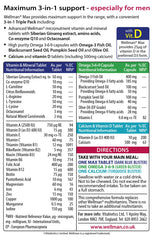 Wellman Max omega-3-6-9 capsules close-up for heart and nerve wellness.