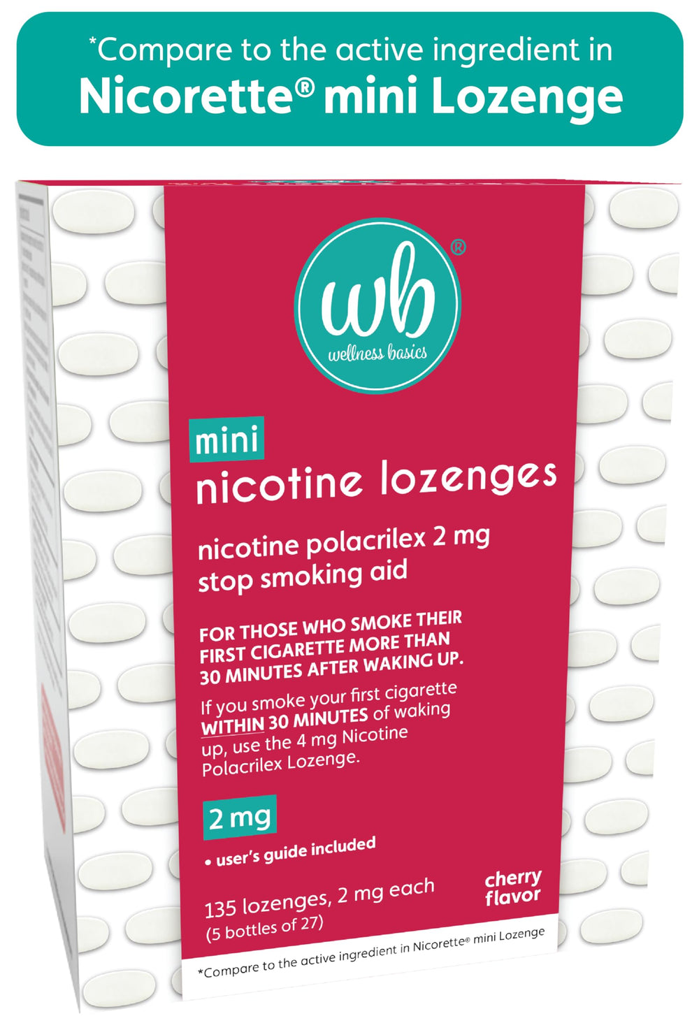 Wellness Basics cherry flavor lozenge close-up suggests pleasant taste while reducing cravings