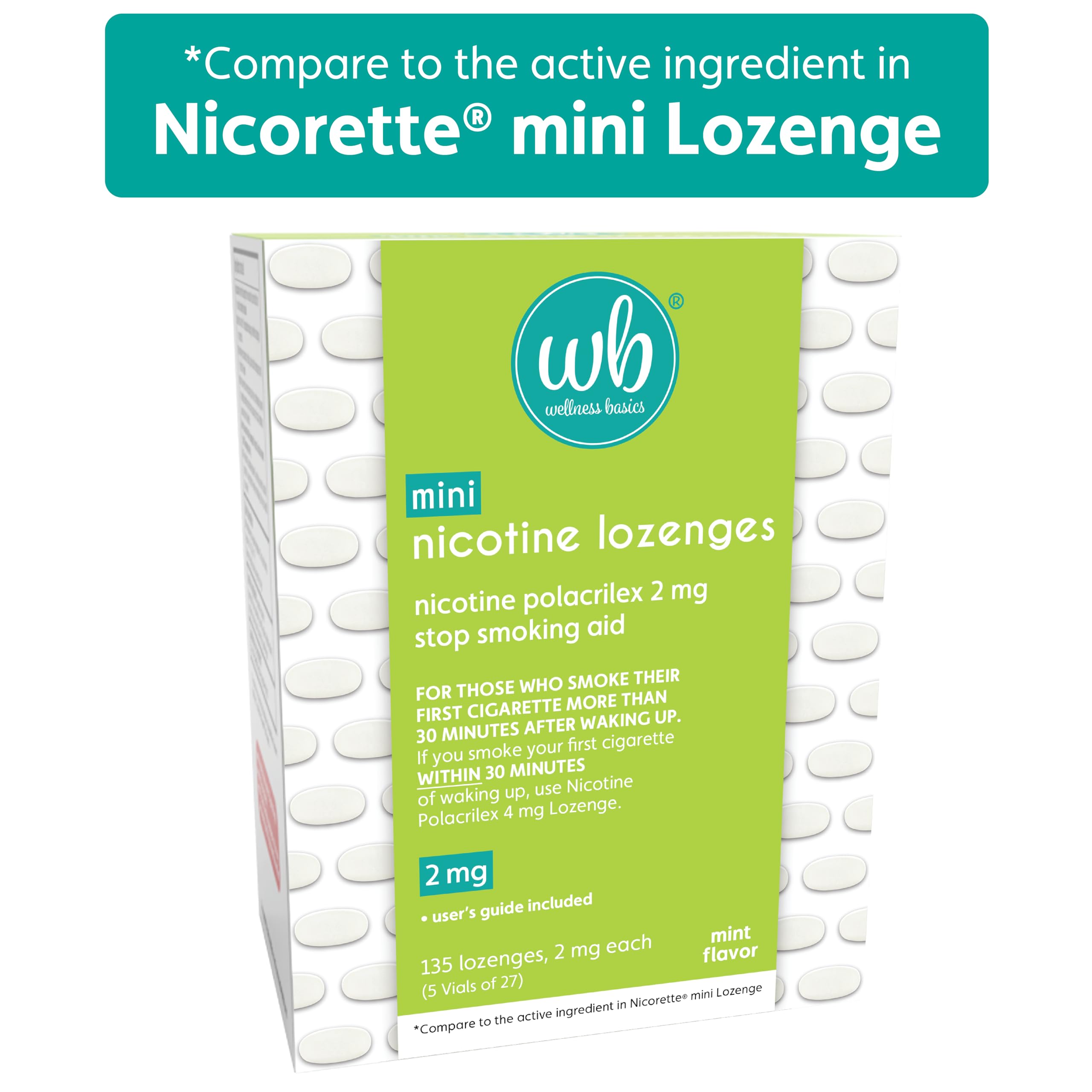 Wellness Basics 2mg mint lozenge with five-count vial set for daily use