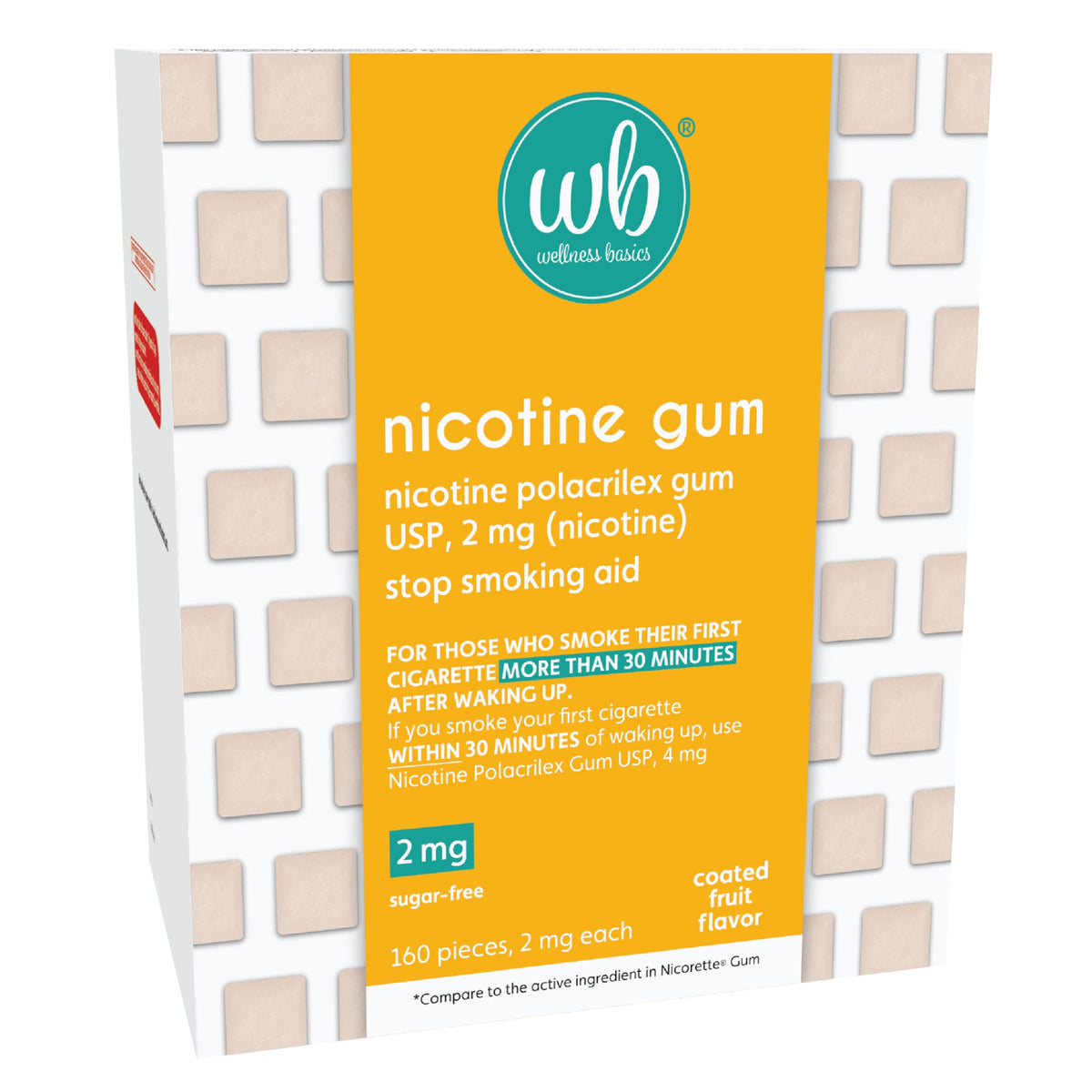 Wellness Basics nicotine gum 2mg box front for quitting support