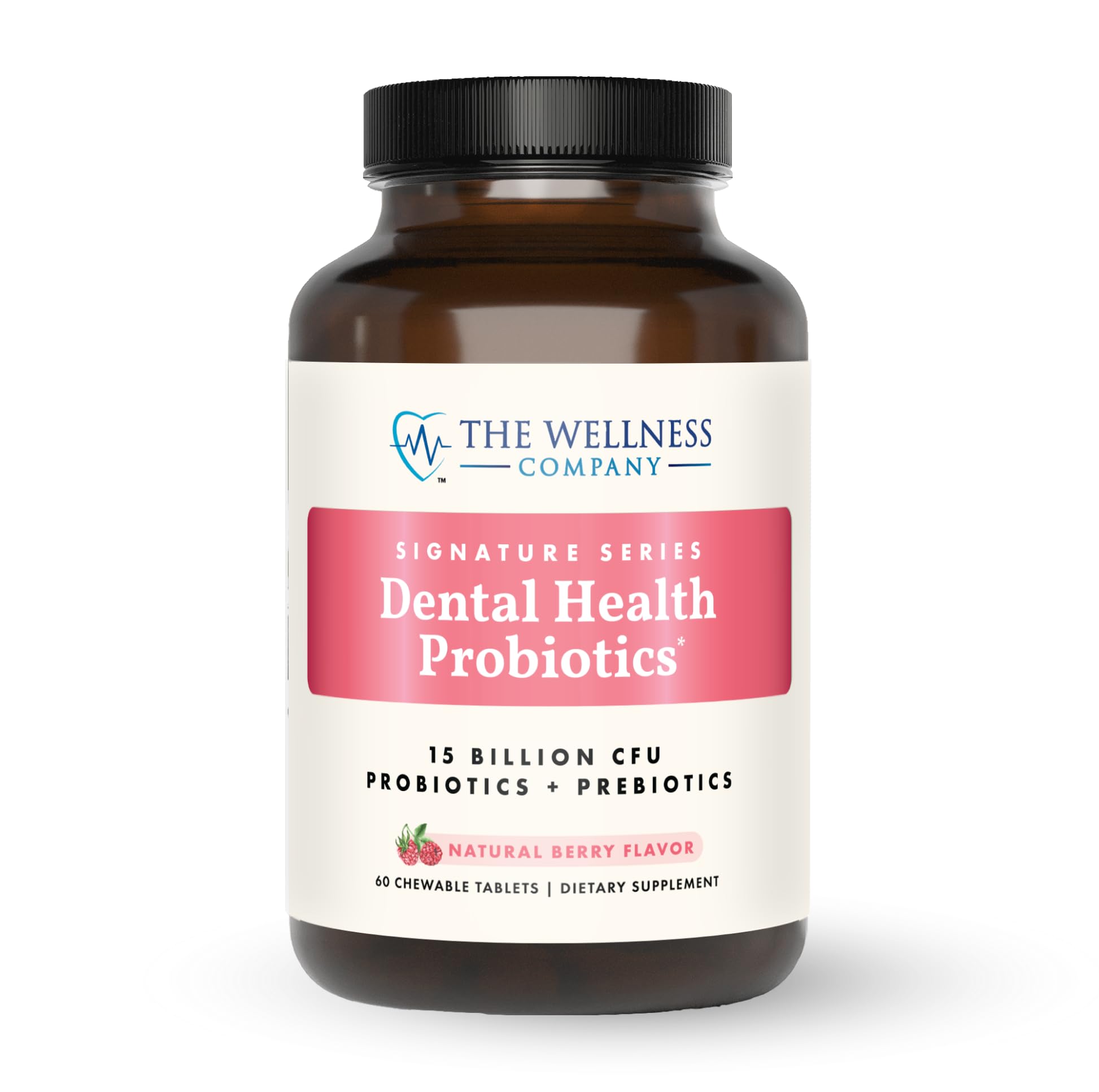 The Wellness Company Dental Health Probiotic bottle with 60 chewables for daily oral microbiome support.