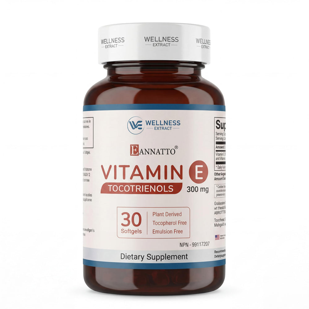 WELLNESS EXTRACT annatto tocotrienols softgel bottle offers antioxidant support for daily wellness.