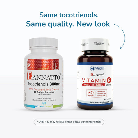 WELLNESS EXTRACT annatto tocotrienols softgel close-up highlights smooth capsules for easy swallowing.