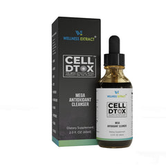 Wellness Extract Cell Dtox bottle closeup showing label and daily detox support.