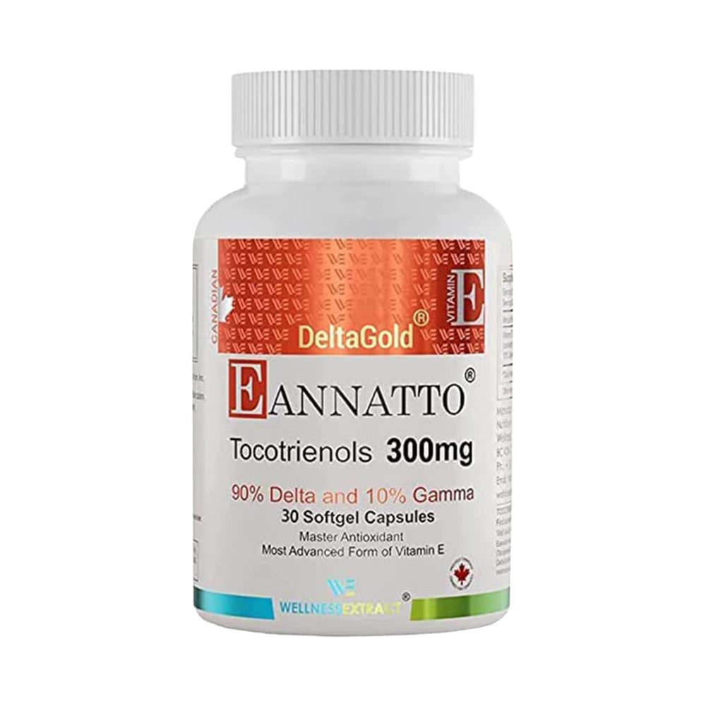 Wellness Extract Eannatto Tocotrienols bottle on a shelf indicating convenient daily antioxidant support