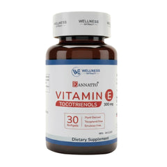 Wellness Extract Eannatto Tocotrienols packaging showing GMP quality and DeltaGold purity