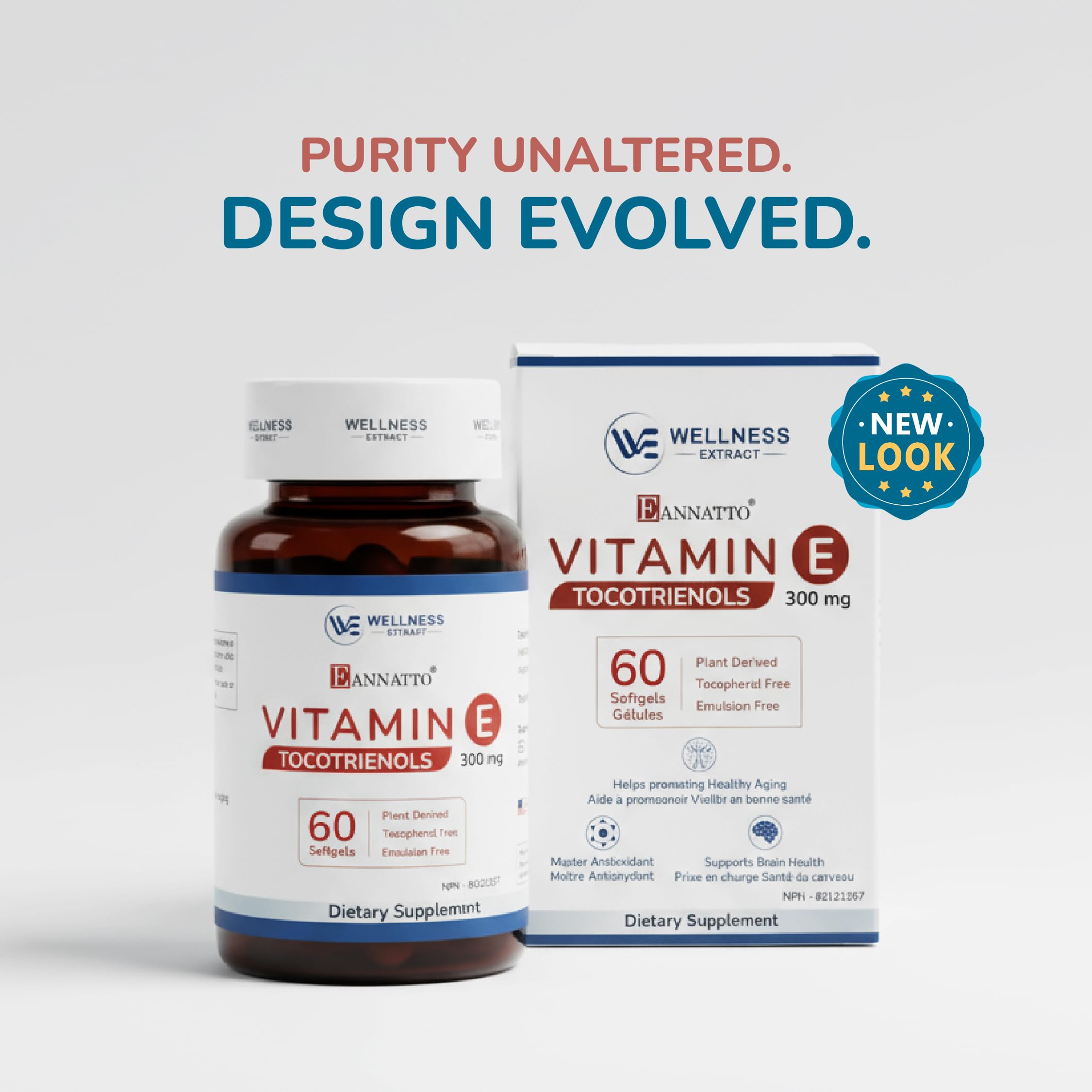 Wellness Extract tocopherol-free formula label highlights targeted tocotrienol benefits.