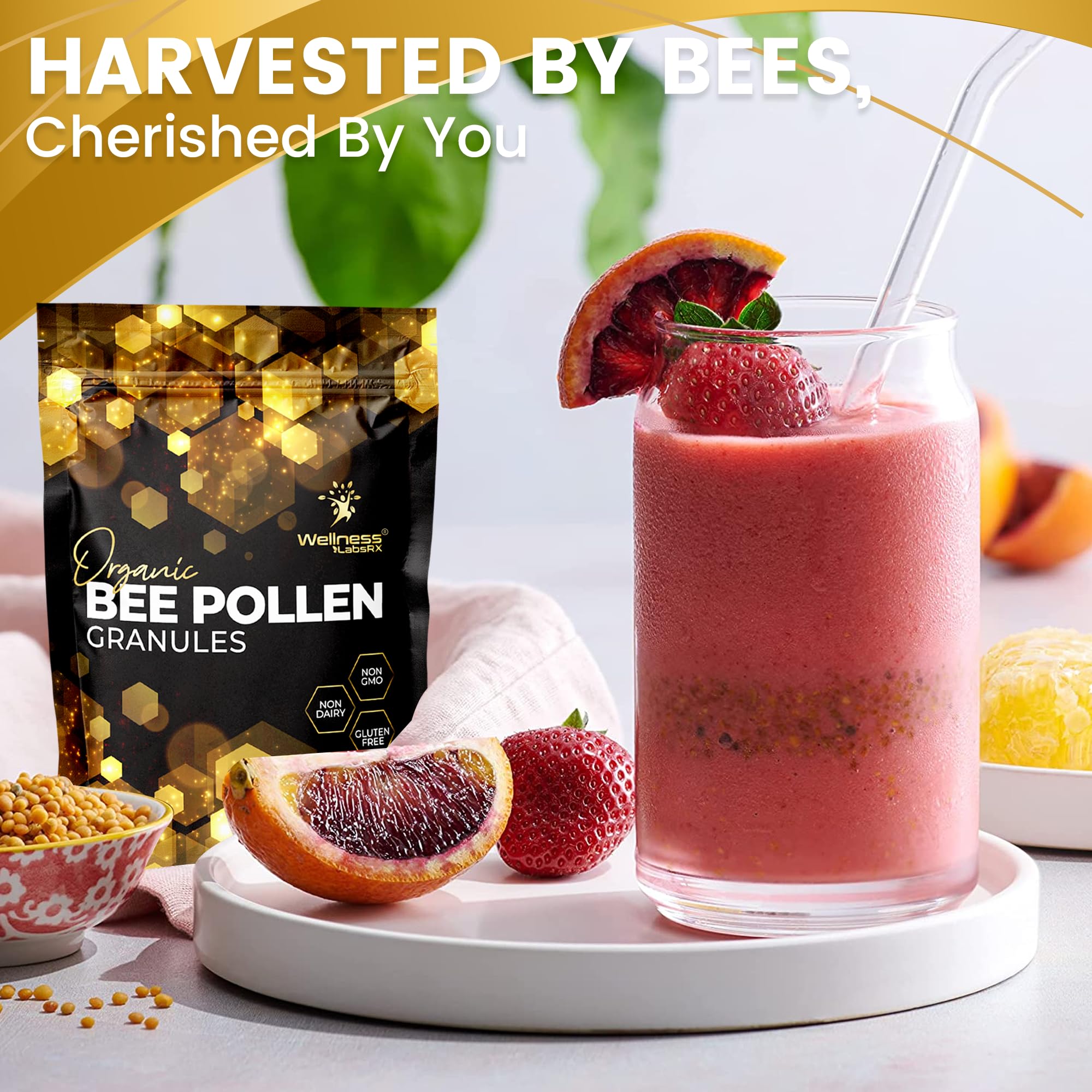 WellnessLabsRx Bee Pollen Granules breakfast bowl topping for daily nutrients