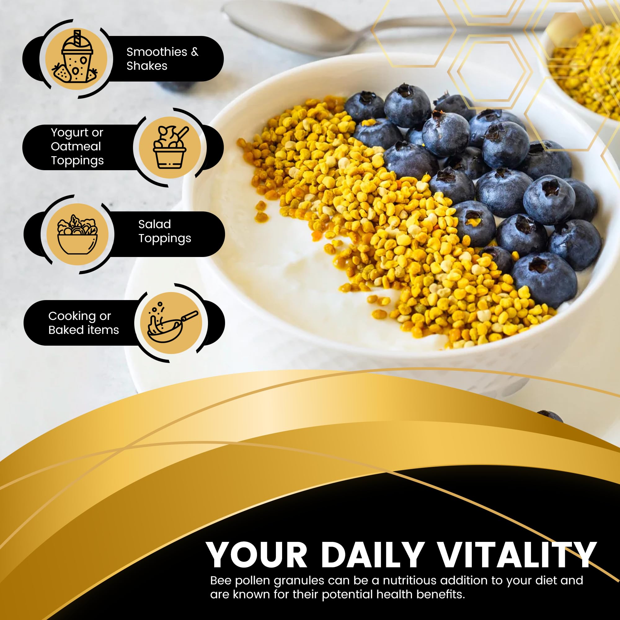 WellnessLabsRx Bee Pollen Granules in smoothie for natural energy