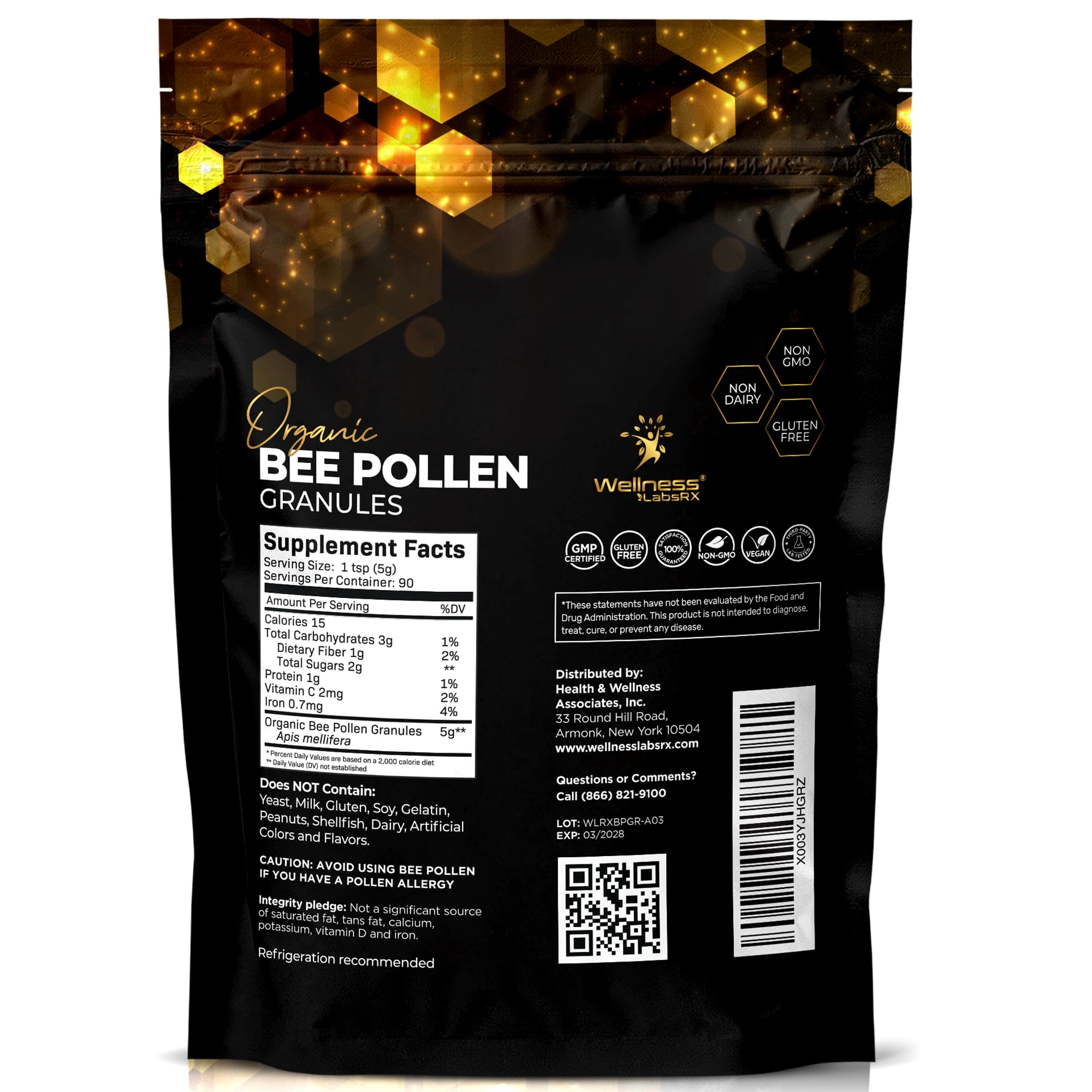WellnessLabsRx Bee Pollen Granules with spoon ready to scoop
