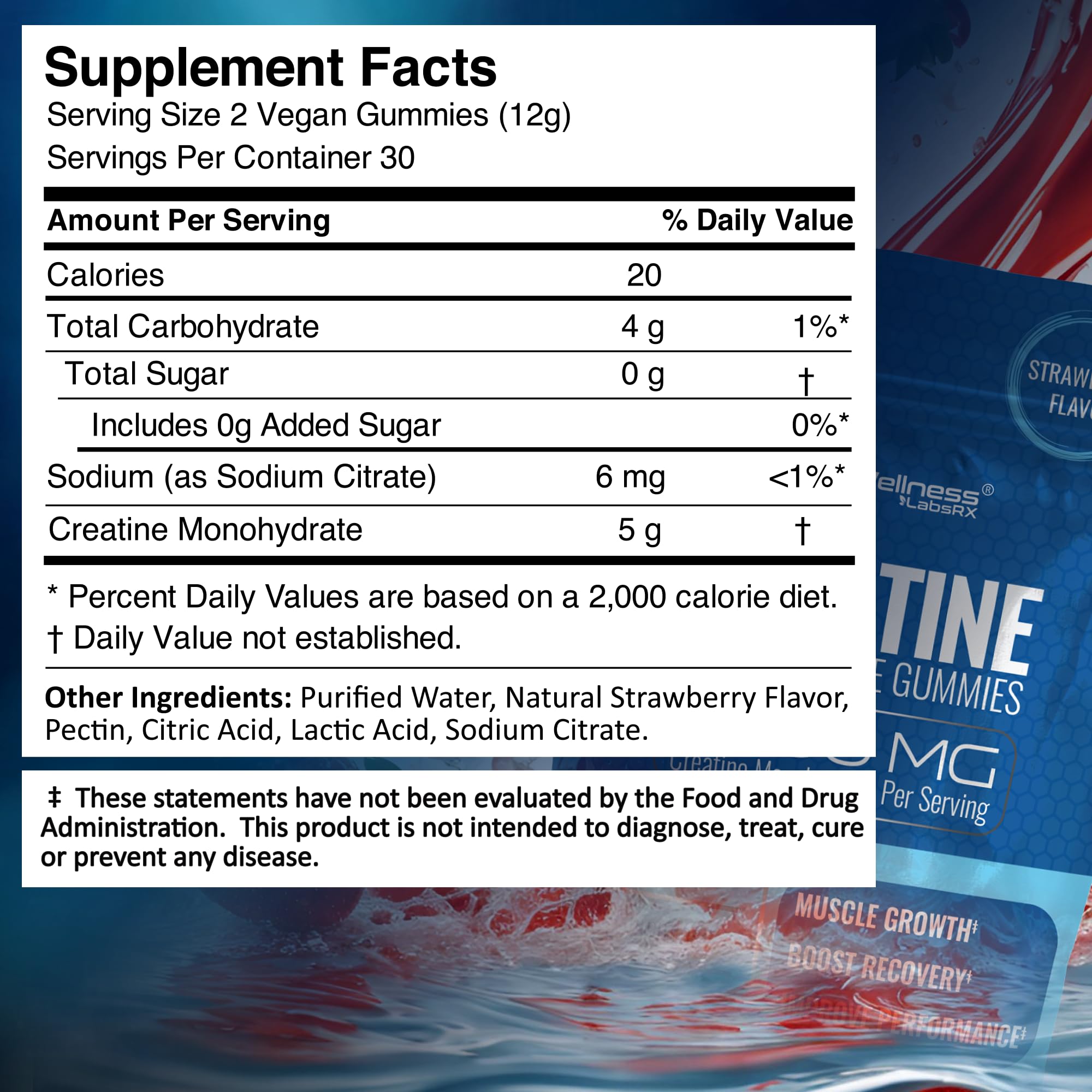 WELLNESS LABSRX Creatine Gummies 30-serving pack showcases convenient daily usage.