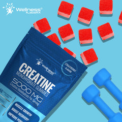 WELLNESS LABSRX Creatine Gummies seal-pack packaging signals freshness.