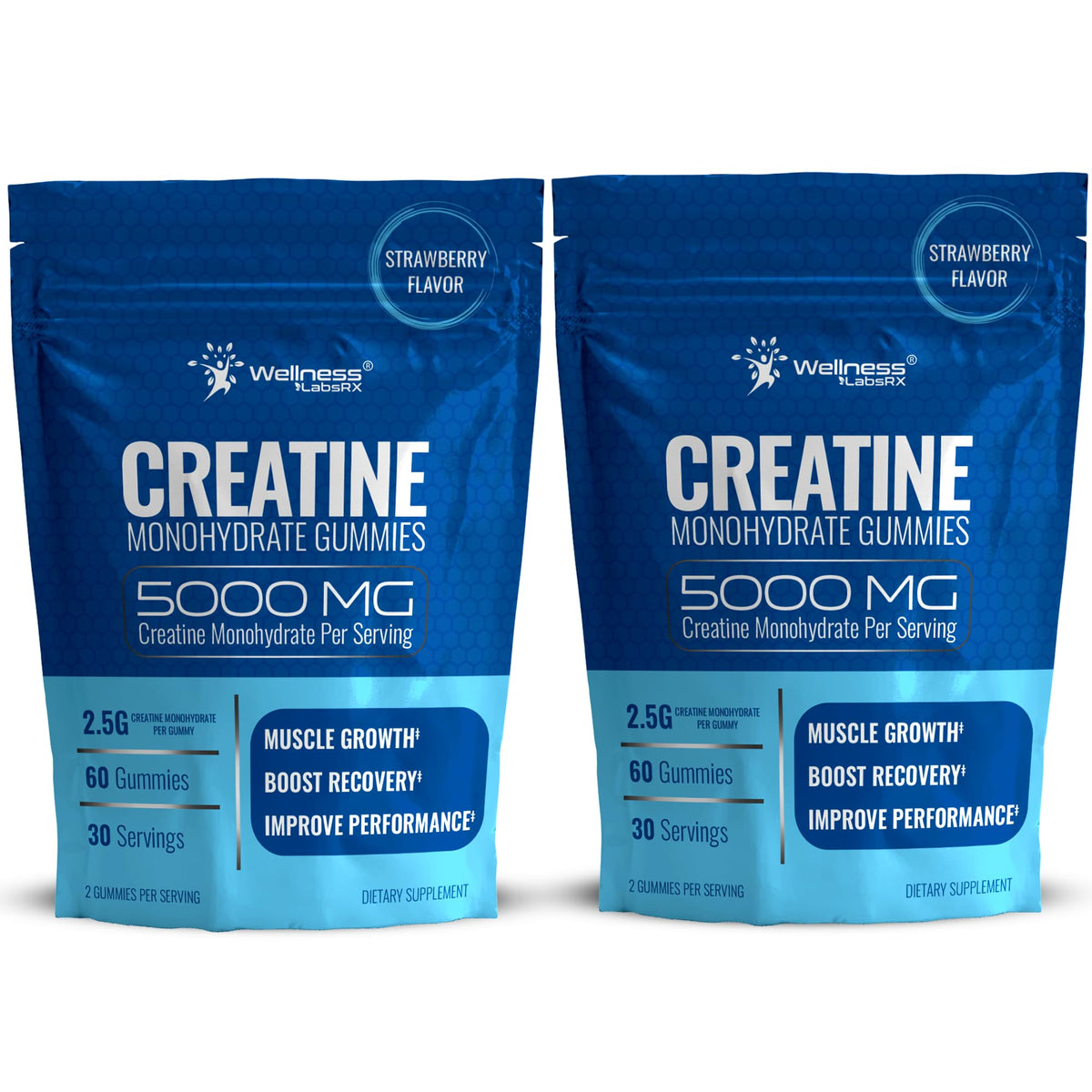 WELLNESS LABSRX Creatine Gummies strawberry bottle supports post-workout energy.