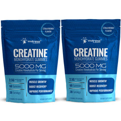 WELLNESS LABSRX Creatine Gummies strawberry bottle supports post-workout energy.