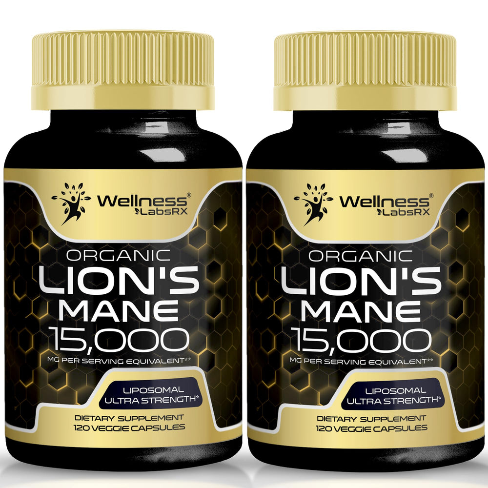 WELLNESS LABSRX Lions Mane capsules bottle for daily focus and mental clarity.
