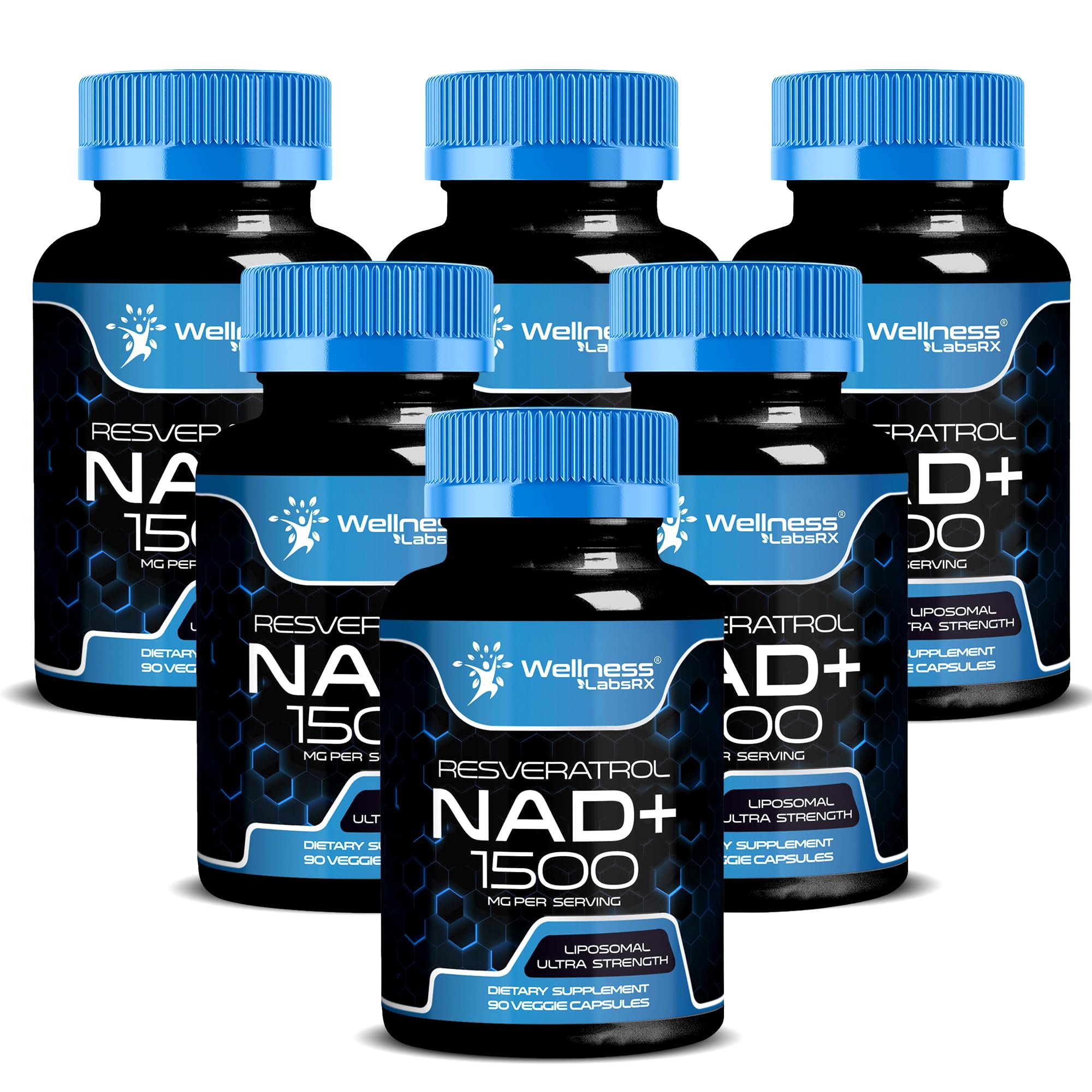 WELLNESS LABSRX liposomal NAD bottle front, ready for daily energy support.