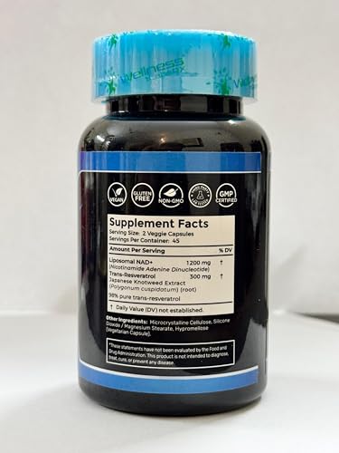 WELLNESS LABSRX liposomal NAD capsules closeup for daily vitality.