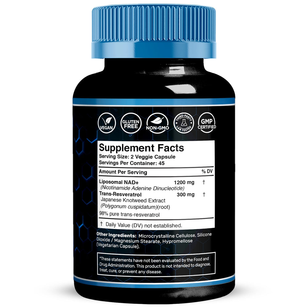 WELLNESS LABSRX liposomal NAD bottle with dosage schedule for planning.