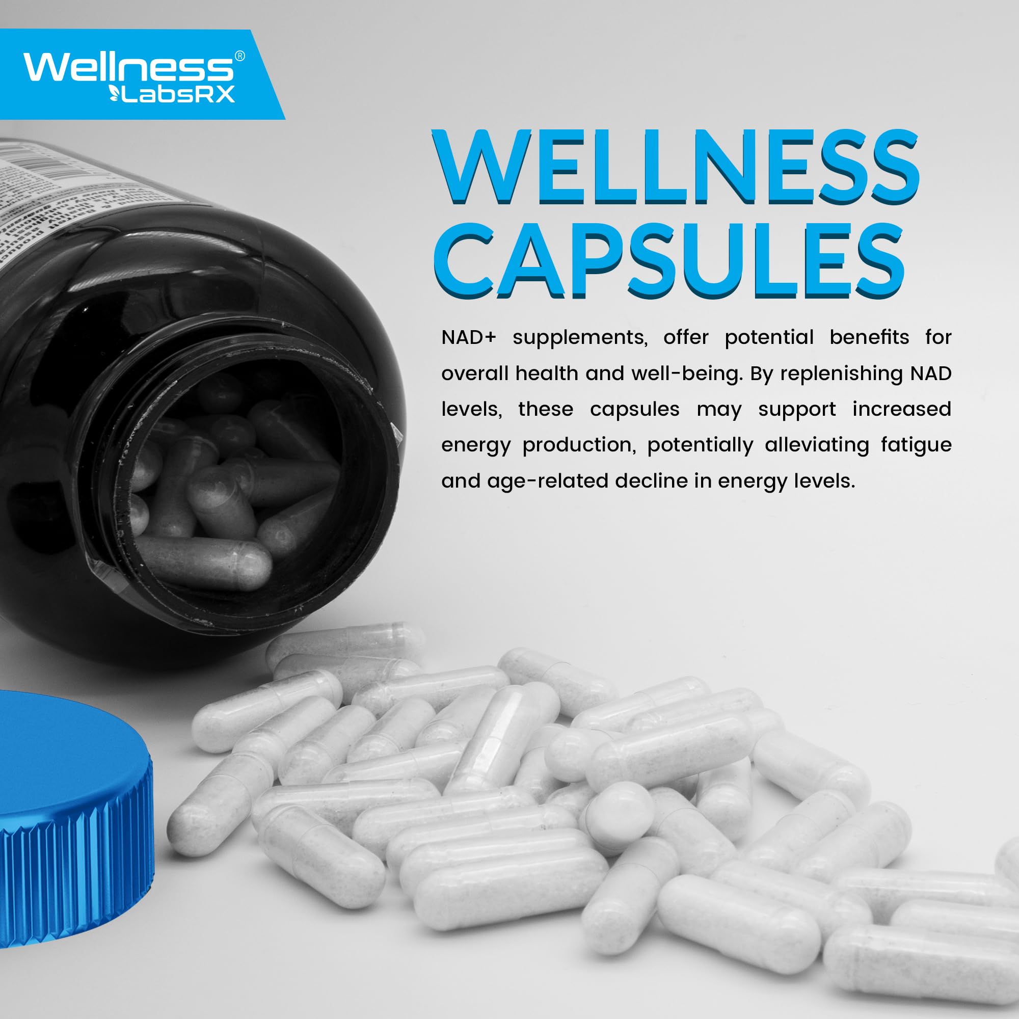 WELLNESS LABSRX liposomal NAD ingredients panel closeup.