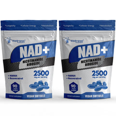 WELLNESS LABSRX liposomal NAD+ softgels bottle showing potent 2500mg formula for cellular support.