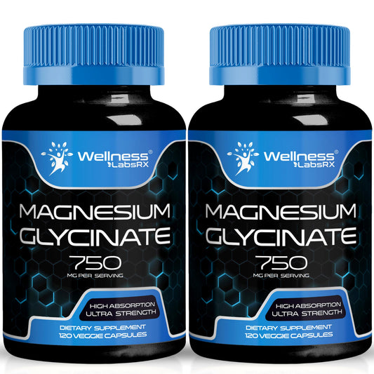 Wellness LabsRx magnesium glycinate bottle front highlighting high absorption.