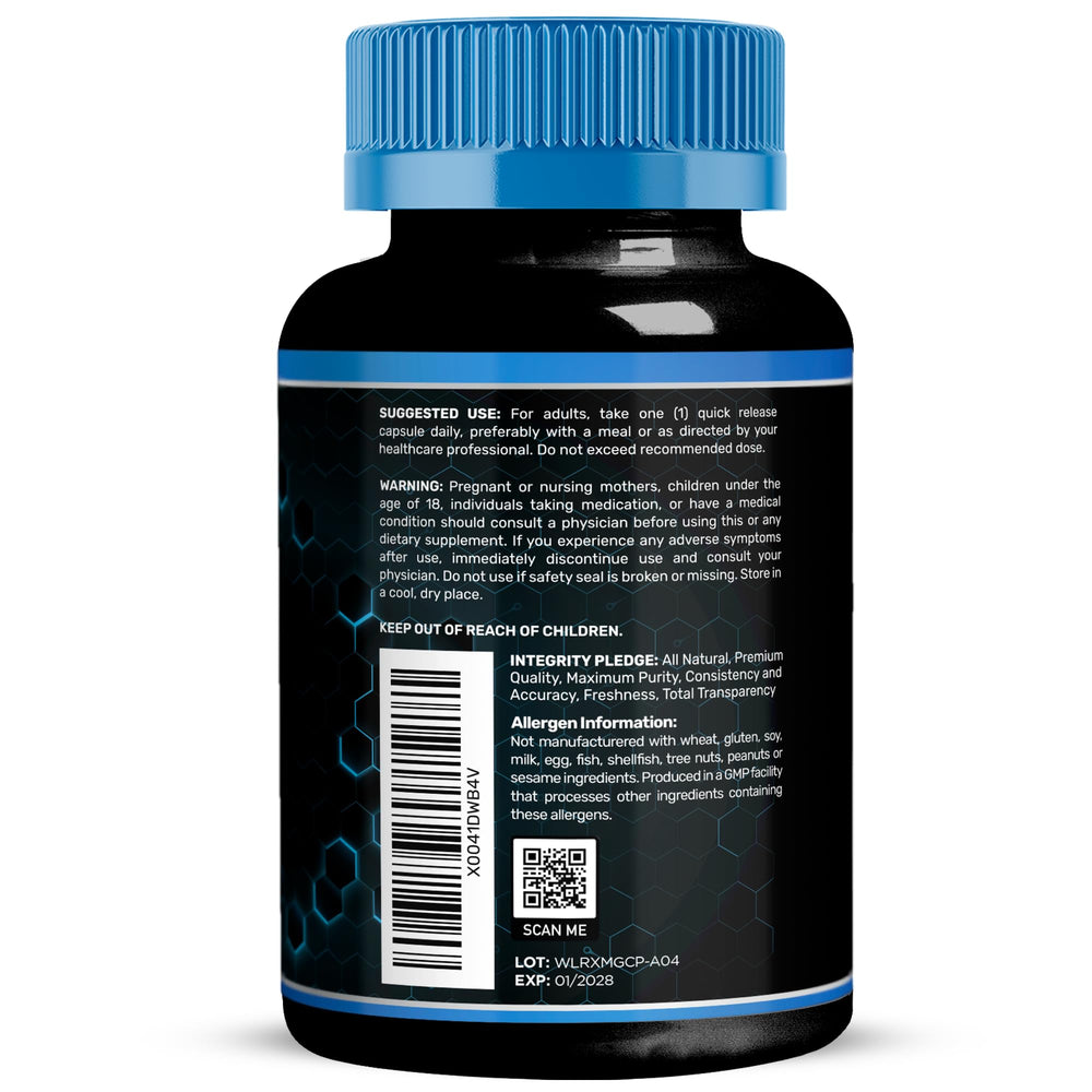 Wellness LabsRx magnesium glycinate capsules close-up demonstrates gentle stomach tolerance.