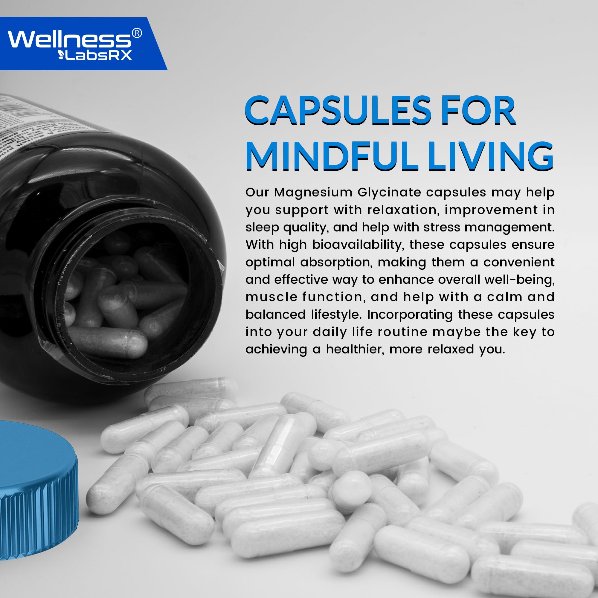 Wellness LabsRx magnesium glycinate for sleep support shown in lifestyle shot.