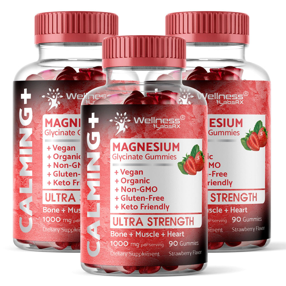 WELLNESS LABSRX Magnesium Glycinate Gummies bottle front, strawberry chew for relaxation potential