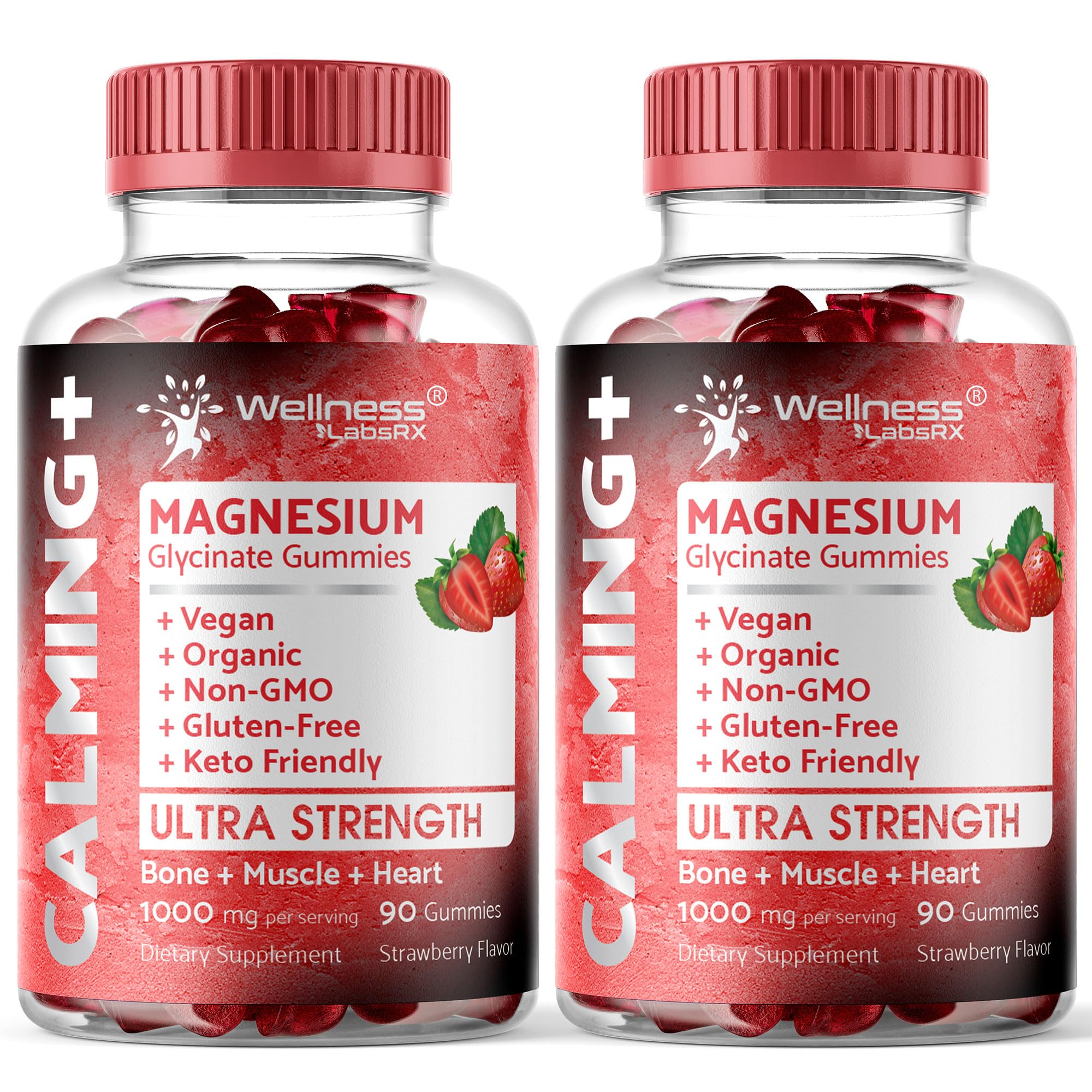 Wellness LabsRx Magnesium Glycinate Gummies bottle front shows strawberry flavor for daily relaxation