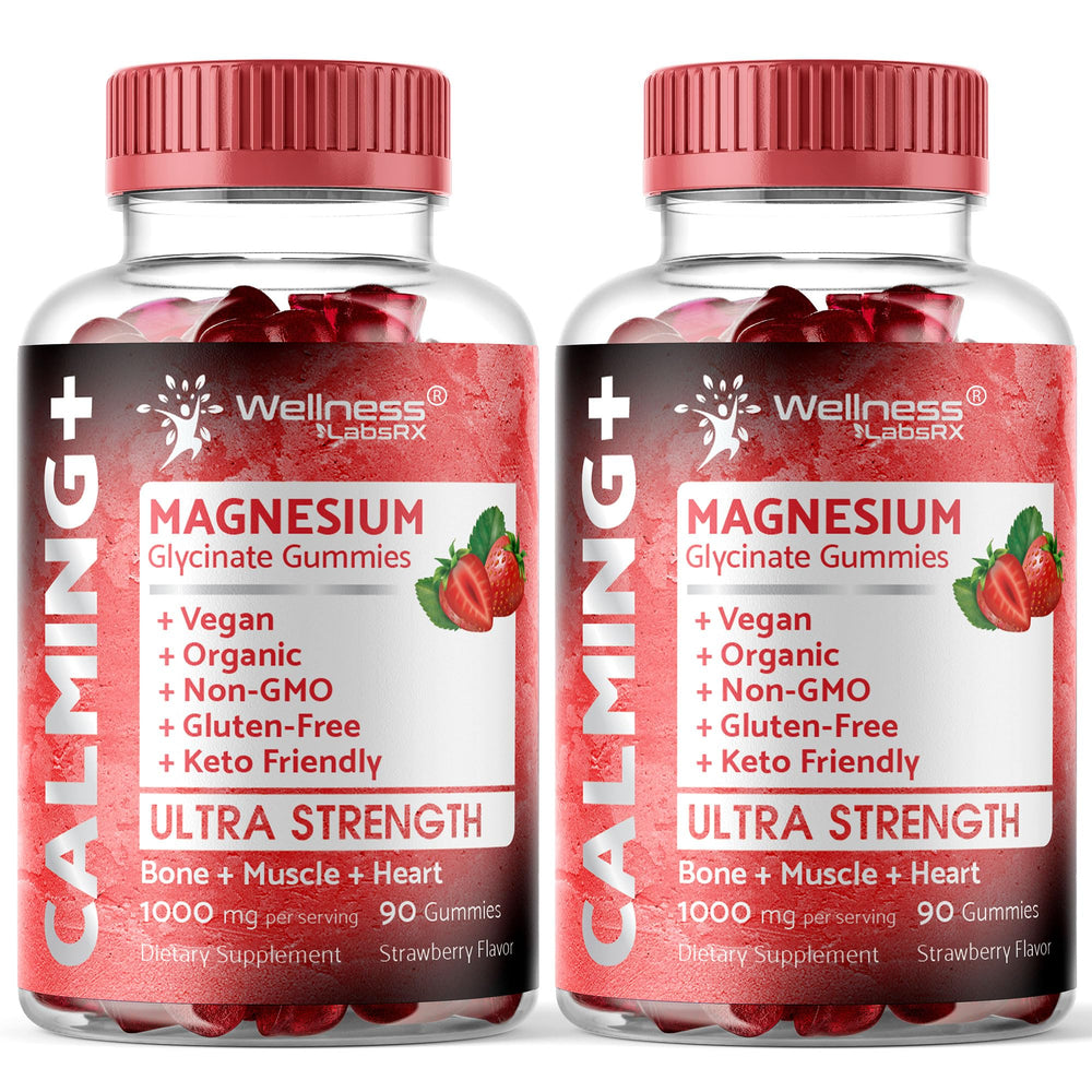 Wellness LabsRx Magnesium Glycinate Gummies bottle front shows strawberry flavor for daily relaxation